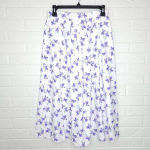 Vintage 90's That's Me! Purple Violets Pleated Midi Skirt 100% Cotton Woven 7/8
